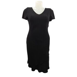 Vintage 90s Dressbarn Black Flutter Sleeve Dress Asymmetrical Hem Made in USA 12